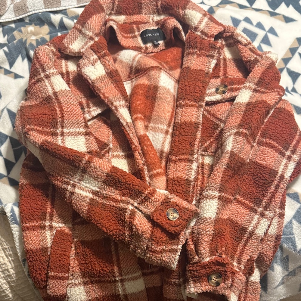 Love Tree Plaid Jacket in Rust and Cream